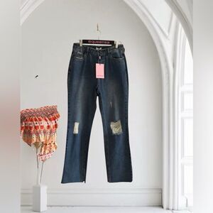 Avec Les Filles High Waisted Distressed Split Hem Ankle Jeans